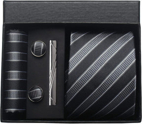 Classic Silk Tie Set with Pocket Square, Cufflinks and Tie Clip