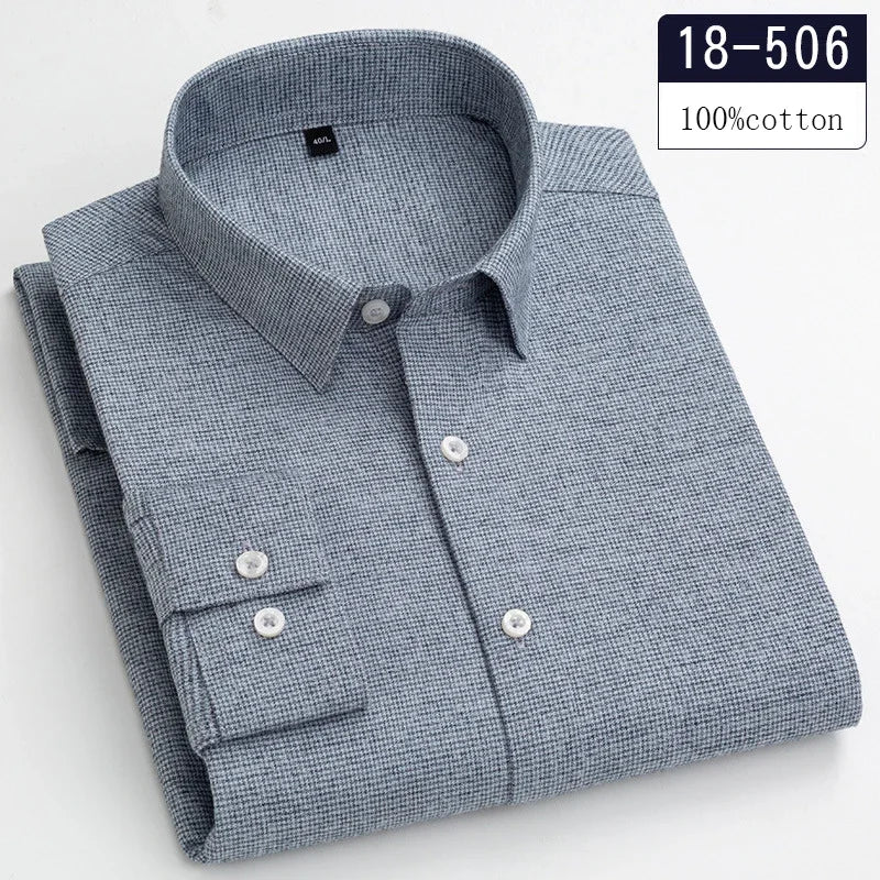 Luxury 100% Cotton Houndstooth Long-Sleeve Shirt for Men