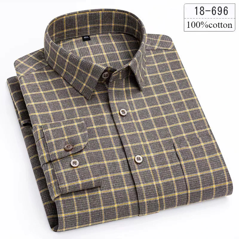 Luxury 100% Cotton Houndstooth Long-Sleeve Shirt for Men
