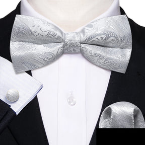 Formal Black Bow Tie Set with Pocket Square and Cufflinks