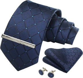 Classic Silk Tie Set with Pocket Square, Cufflinks and Tie Clip