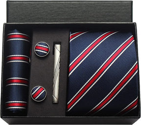 Classic Silk Tie Set with Pocket Square, Cufflinks and Tie Clip