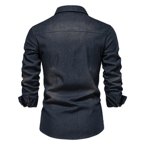 Men’s Spring Long Sleeve Denim Shirt – High-Quality Cotton, Slim Fit