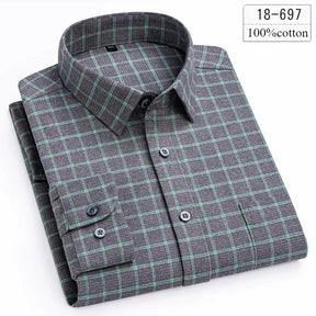 Luxury 100% Cotton Houndstooth Long-Sleeve Shirt for Men