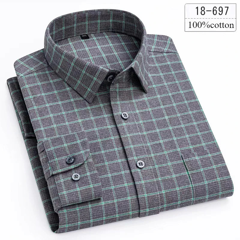 Luxury 100% Cotton Houndstooth Long-Sleeve Shirt for Men