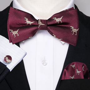 Formal Black Bow Tie Set with Pocket Square and Cufflinks
