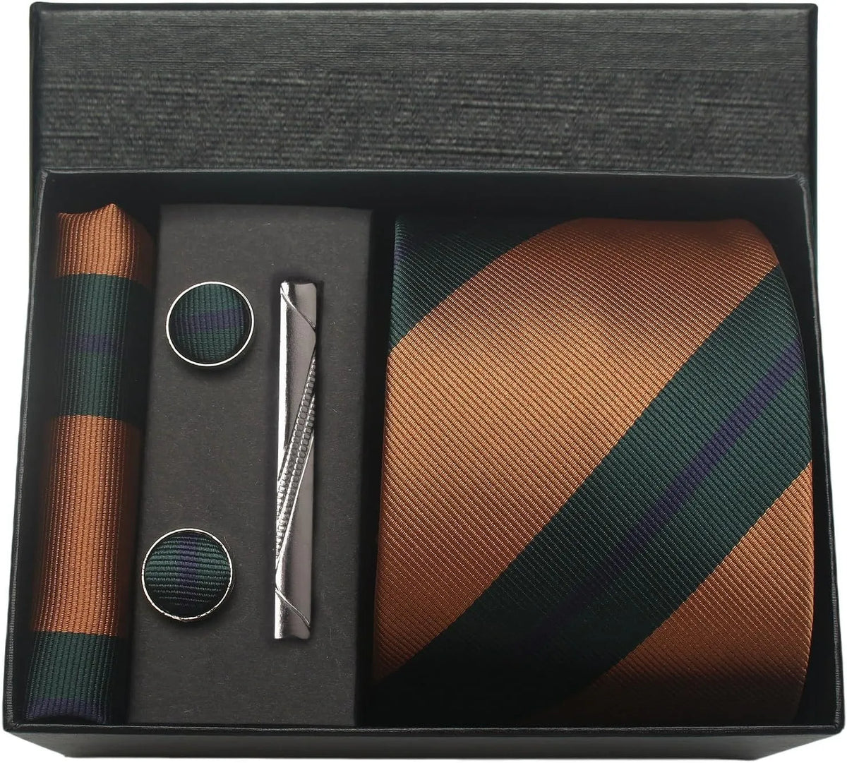 Classic Silk Tie Set with Pocket Square, Cufflinks and Tie Clip