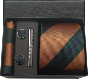 Classic Silk Tie Set with Pocket Square, Cufflinks and Tie Clip