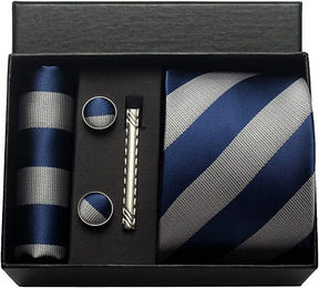 Classic Silk Tie Set with Pocket Square, Cufflinks and Tie Clip