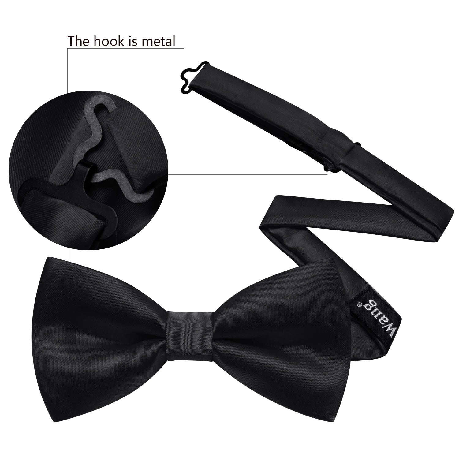 Formal Black Bow Tie Set with Pocket Square and Cufflinks