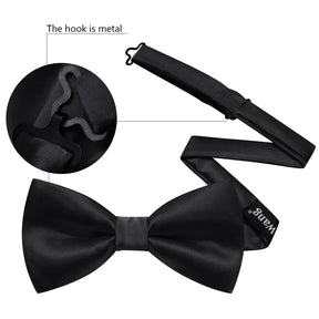 Formal Black Bow Tie Set with Pocket Square and Cufflinks