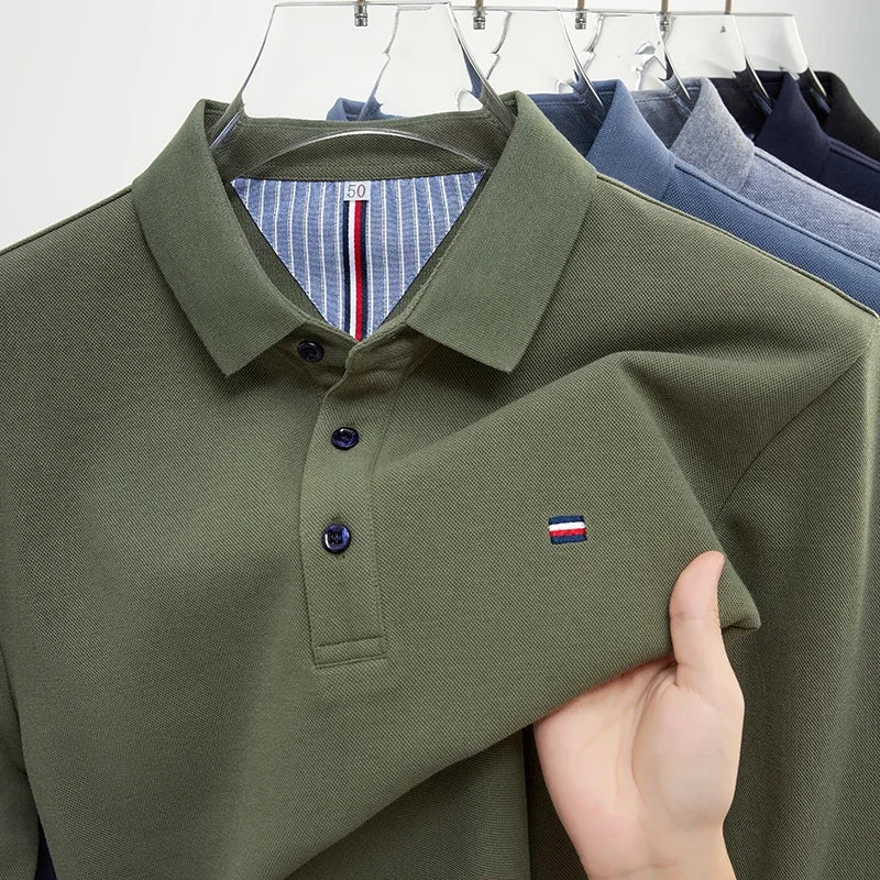 Men’s Casual Long-Sleeve Embroidered Polo Shirt