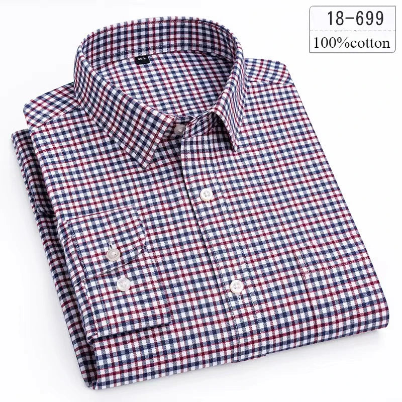 Luxury 100% Cotton Houndstooth Long-Sleeve Shirt for Men