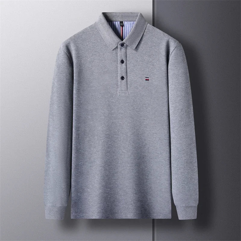 Men’s Casual Long-Sleeve Embroidered Polo Shirt