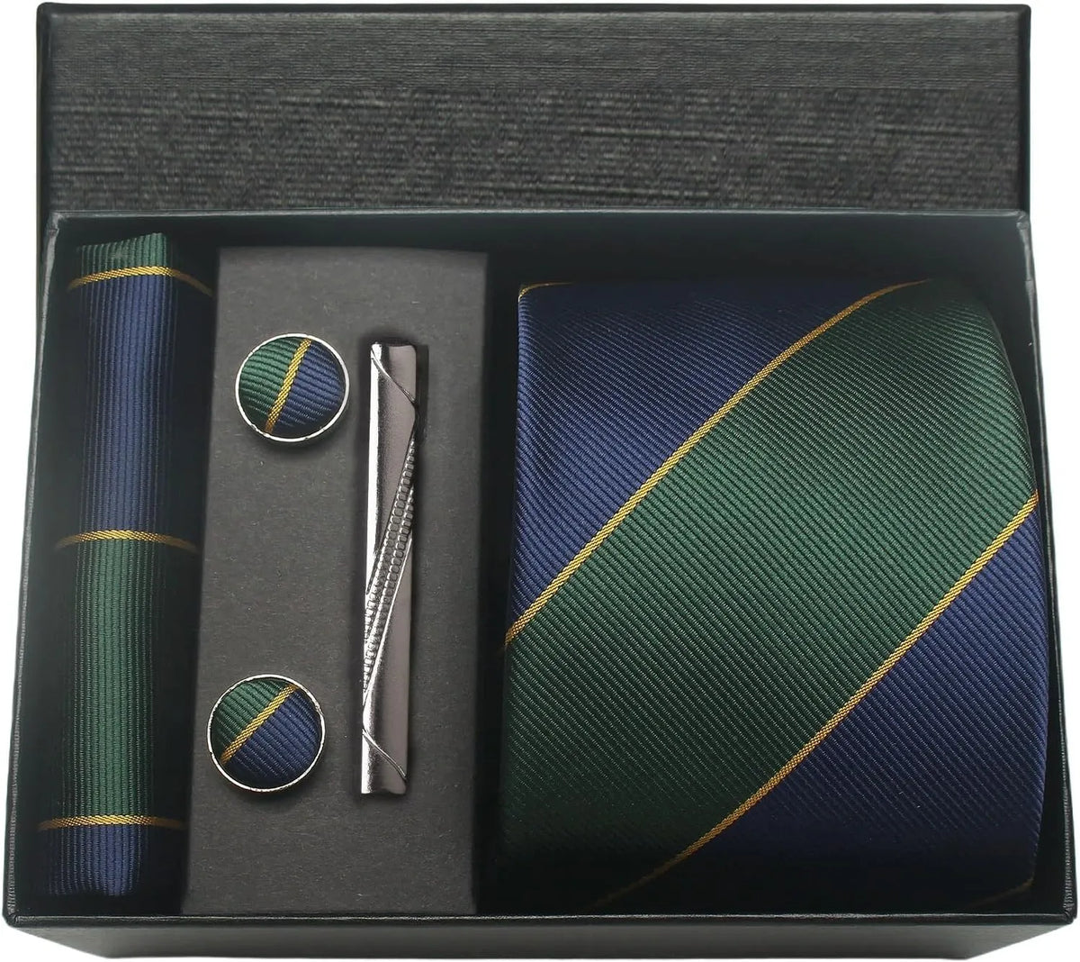 Classic Silk Tie Set with Pocket Square, Cufflinks and Tie Clip