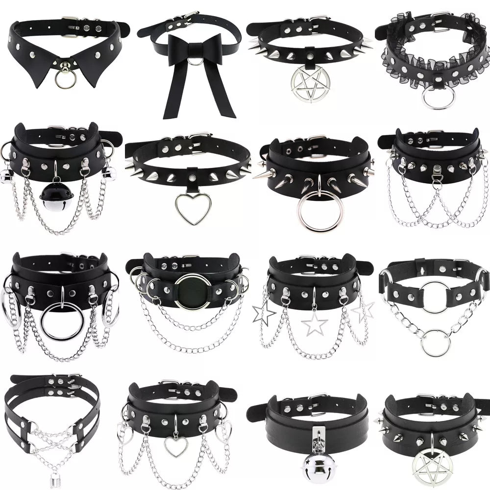 Gothic Glam Leather Tassel Choker