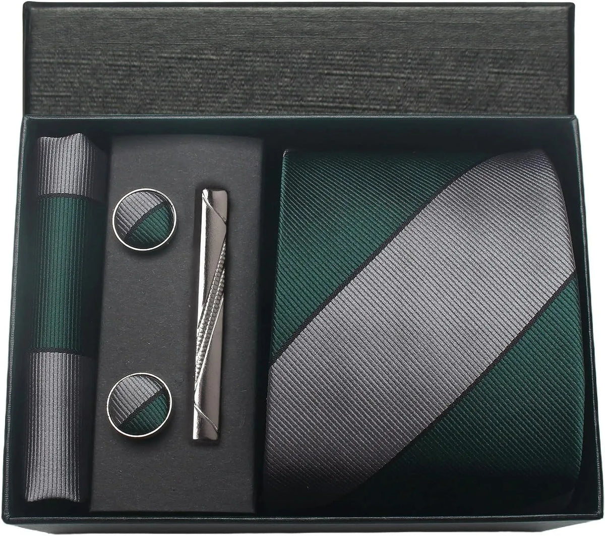 Classic Silk Tie Set with Pocket Square, Cufflinks and Tie Clip