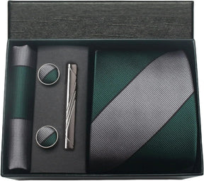 Classic Silk Tie Set with Pocket Square, Cufflinks and Tie Clip