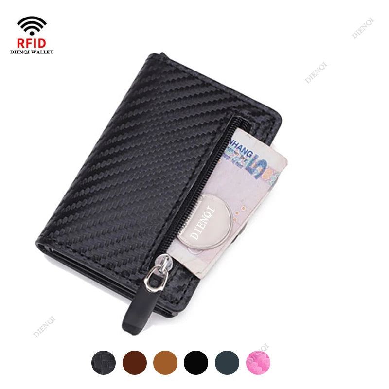 Carbon Fibre RFID-Blocking Card Holder – Sleek Leather & Metal Wallet for Men and Women