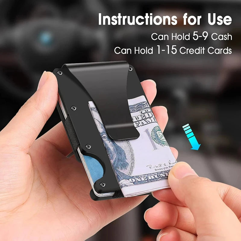 Slim RFID-Blocking Metal Wallet with Money Clip – Minimalist Front Pocket Design