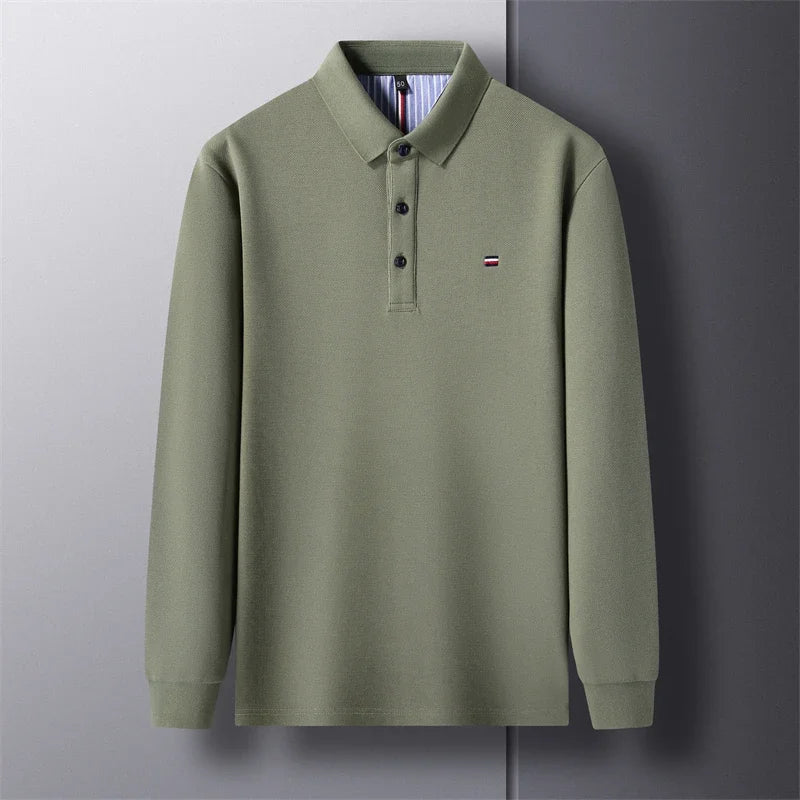 Men’s Casual Long-Sleeve Embroidered Polo Shirt