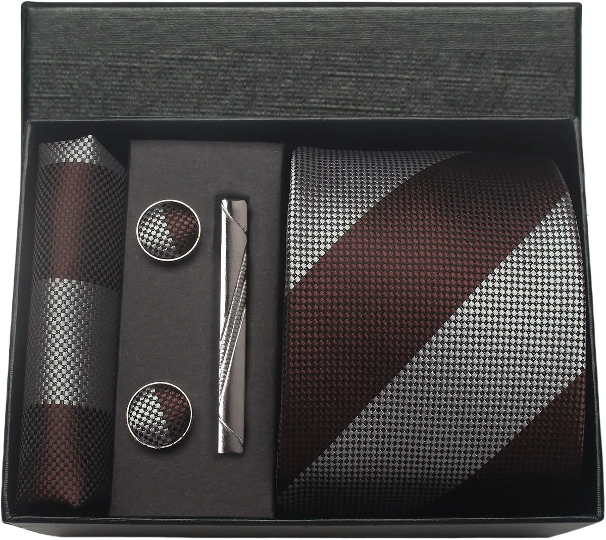 Classic Silk Tie Set with Pocket Square, Cufflinks and Tie Clip