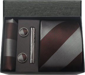 Classic Silk Tie Set with Pocket Square, Cufflinks and Tie Clip