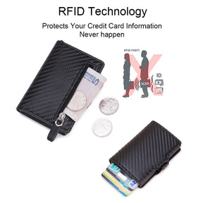 Carbon Fibre RFID-Blocking Card Holder – Sleek Leather & Metal Wallet for Men and Women