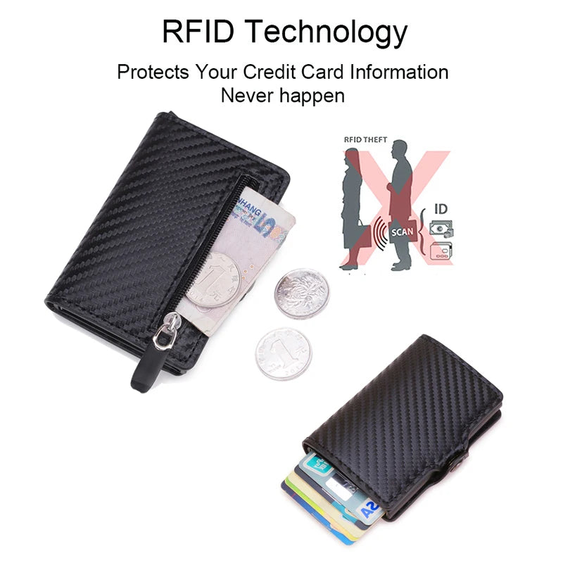 Carbon Fibre RFID-Blocking Card Holder – Sleek Leather & Metal Wallet for Men and Women