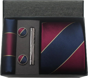 Classic Silk Tie Set with Pocket Square, Cufflinks and Tie Clip