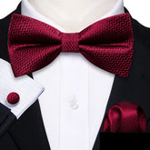 Formal Black Bow Tie Set with Pocket Square and Cufflinks
