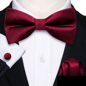 Formal Black Bow Tie Set with Pocket Square and Cufflinks