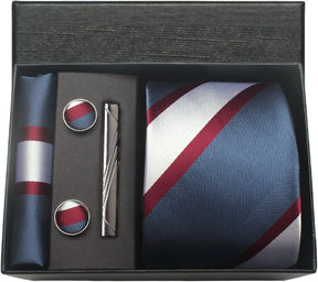 Classic Silk Tie Set with Pocket Square, Cufflinks and Tie Clip