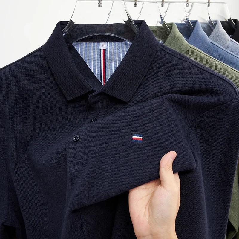 Men’s Casual Long-Sleeve Embroidered Polo Shirt