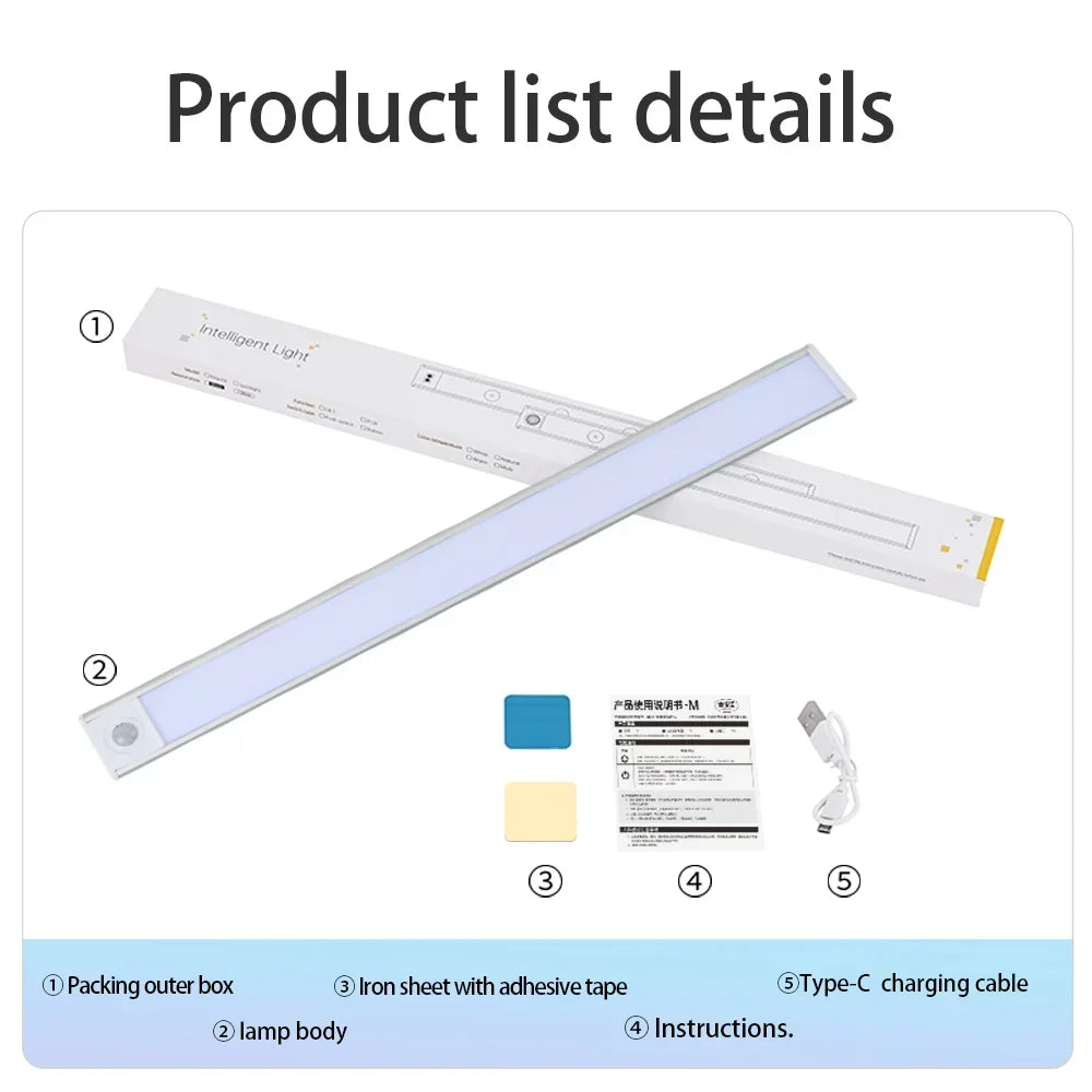 LED Night Light Motion Sensor Wireless USB Cabinet Night Light Wardrobe Lamp For Kitchen Cabinet Bedroom Wardrobe 20/30/40/60CM