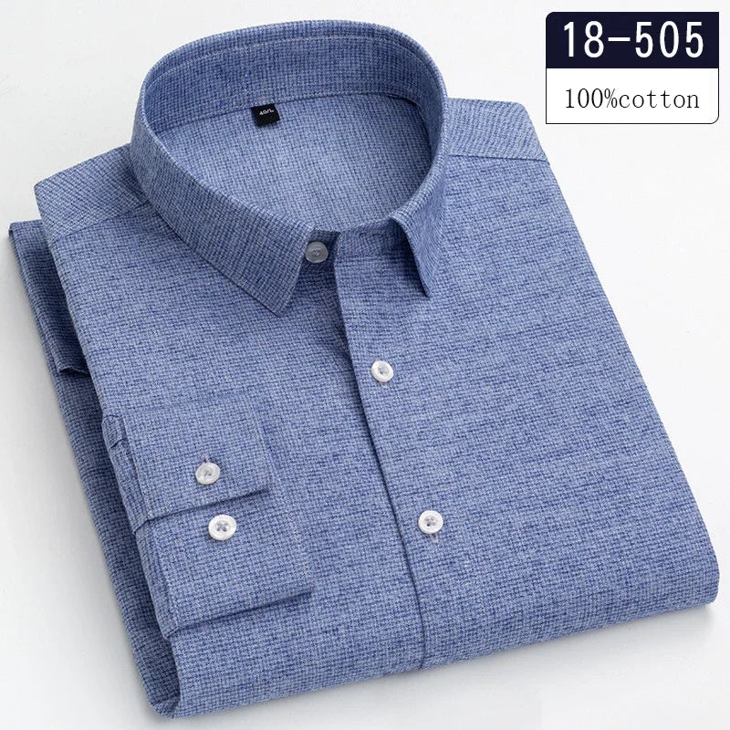 Luxury 100% Cotton Houndstooth Long-Sleeve Shirt for Men