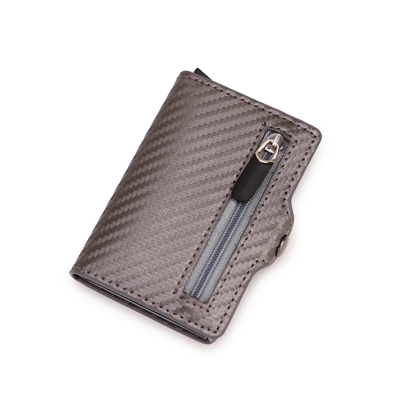 Carbon Fibre RFID-Blocking Card Holder – Sleek Leather & Metal Wallet for Men and Women