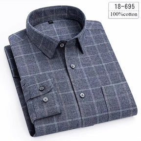 Luxury 100% Cotton Houndstooth Long-Sleeve Shirt for Men