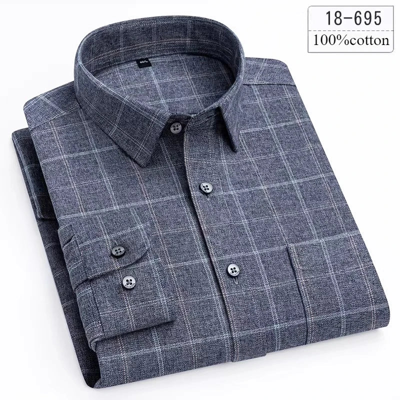 Luxury 100% Cotton Houndstooth Long-Sleeve Shirt for Men