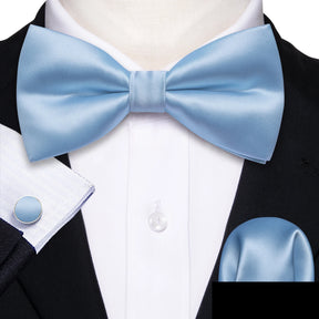 Formal Black Bow Tie Set with Pocket Square and Cufflinks