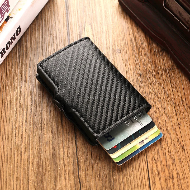 Carbon Fibre RFID-Blocking Card Holder – Sleek Leather & Metal Wallet for Men and Women