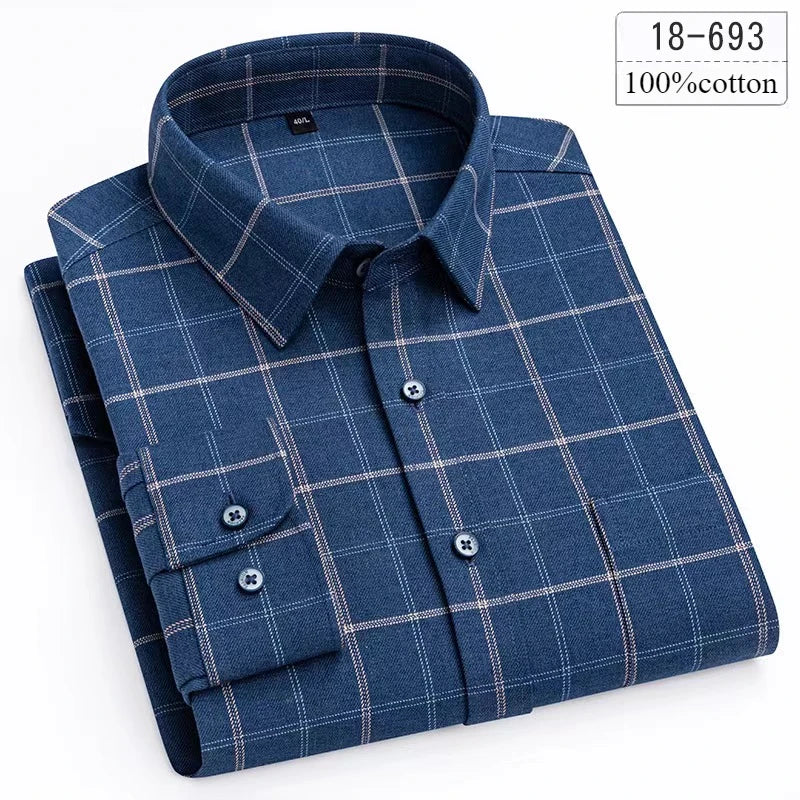 Luxury 100% Cotton Houndstooth Long-Sleeve Shirt for Men