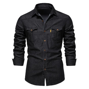 Men’s Spring Long Sleeve Denim Shirt – High-Quality Cotton, Slim Fit