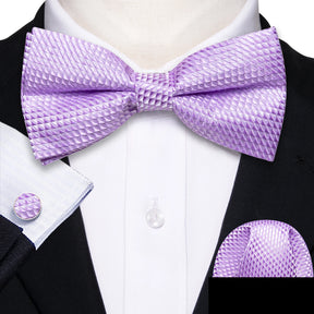 Formal Black Bow Tie Set with Pocket Square and Cufflinks
