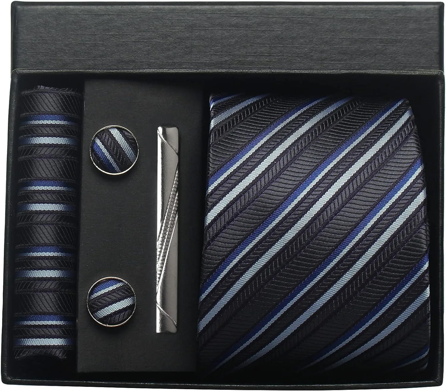 Classic Silk Tie Set with Pocket Square, Cufflinks and Tie Clip