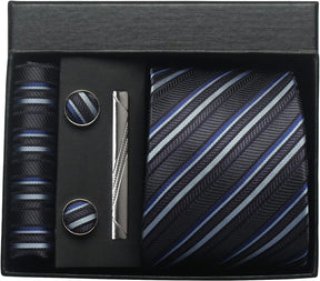 Classic Silk Tie Set with Pocket Square, Cufflinks and Tie Clip