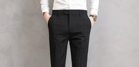 Men’s Slim Fit Formal Trousers with Fine Plaid Pattern for Summer