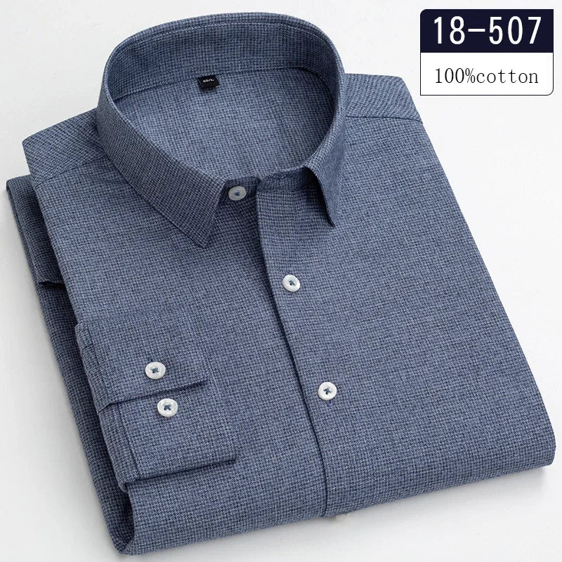 Luxury 100% Cotton Houndstooth Long-Sleeve Shirt for Men