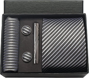 Classic Silk Tie Set with Pocket Square, Cufflinks and Tie Clip