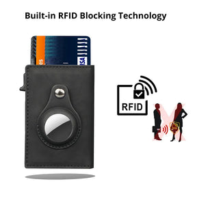 TANGMO Smart Air Tag Wallet RFID Credit Card Money Holder Automatic Pop up Mini Aluminum Wallet Airtag Case Cover